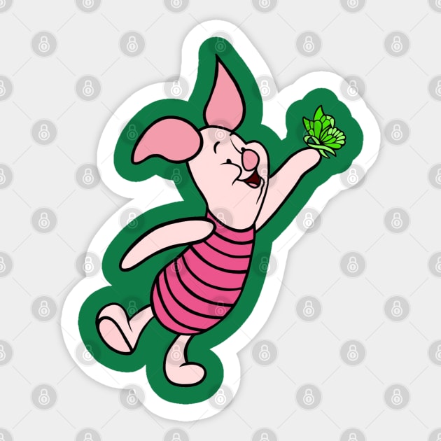 Little Pig with Awareness Ribbon Butterfly (Green) Sticker by CaitlynConnor